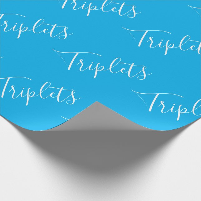 Baby Boy Blue Triplet Boys Script  Wrapping Paper (Corner)