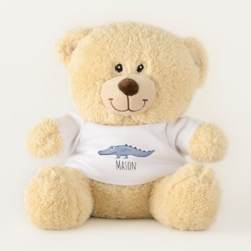 Baby Boy Blue Watercolor Crocodile Safari and Name Teddy Bear