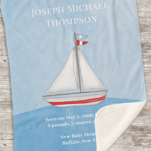 Baby Boy Blue Watercolor Sailboat Ocean Nautical Sherpa Blanket