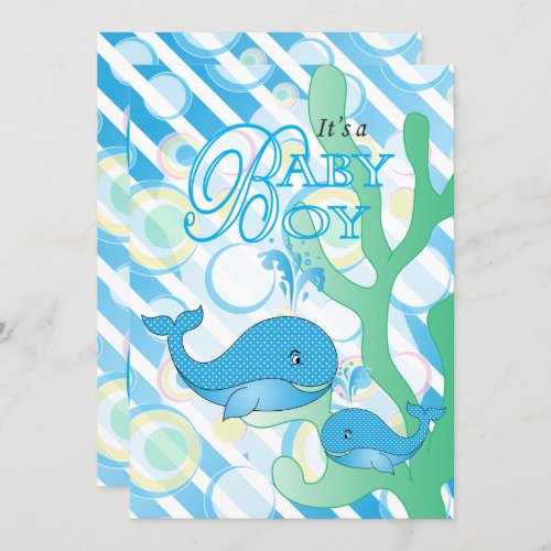 Baby Boy Blue Whale Baby Shower Invitation