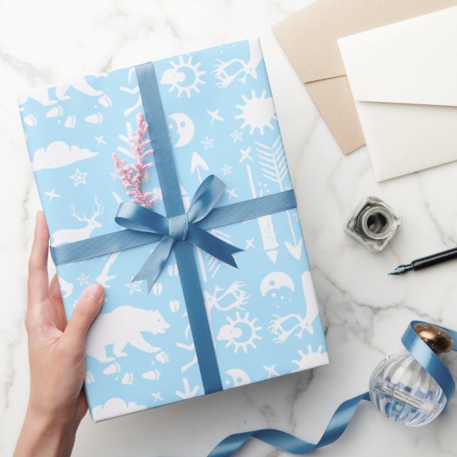 Baby Boy Blue & White Forest Animal Tracks Arrows Wrapping Paper (Gifting)