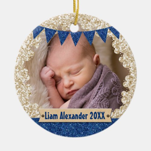 Baby Boy Blue  Your Photo  Text Ceramic Ornament