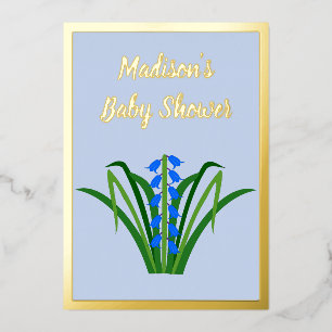 Baby Boy Bluebell Flowers Spring Baby Shower Foil Invitation