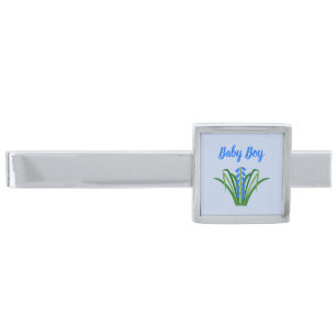 Baby Boy Bluebell Flowers Spring Custom Silver Finish Tie Bar