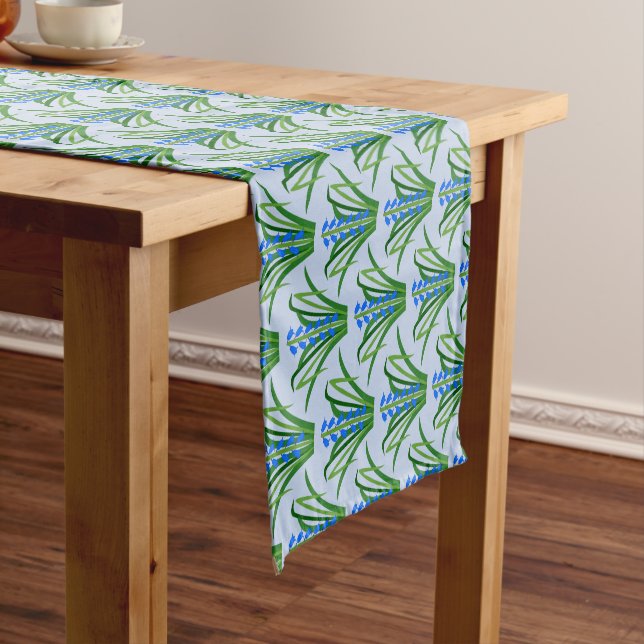 Baby Boy Bluebell Flowers Spring Patterned Short Table Runner (In Situ)