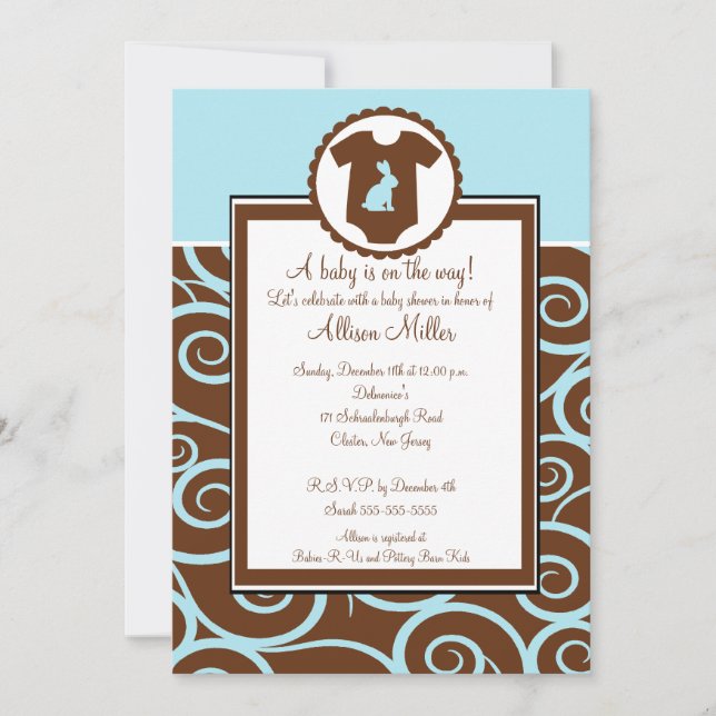Baby Boy Bodysuit Swirl Boy Baby Shower Invitation (Front)