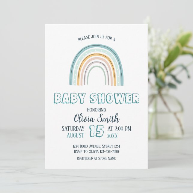Baby Boy Boho Rainbow Baby Shower Invitation (Standing Front)