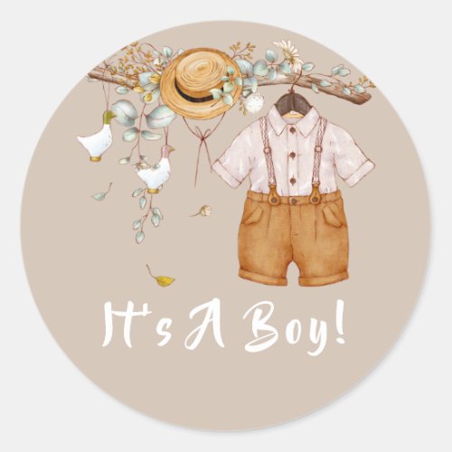 Baby Boy Boho Rustic Greenery  Classic Round Sticker