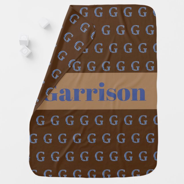 Baby Boy Bold Blue Letter Pattern G Monogram Blanket (In Situ)