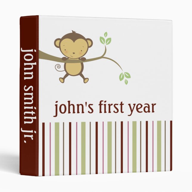 Baby Boy Book First Year Monkey 3 Ring Binder (Front/Spine)