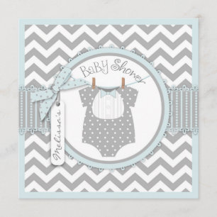 Baby Boy Bow Tie Chevron Print Baby Shower Invitation