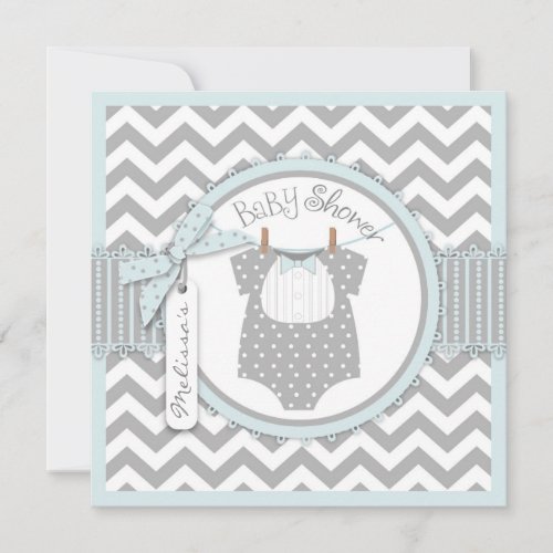 Bow tie and Chevron Print Baby Shower SQ-BLGY Announcement