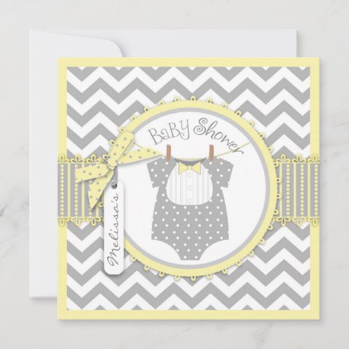 Bow-tie and Chevron Print Baby Shower SQ-YWGY Invitations
