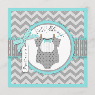 Baby Boy Bow Tie Chevron Print Baby Shower Invitation
