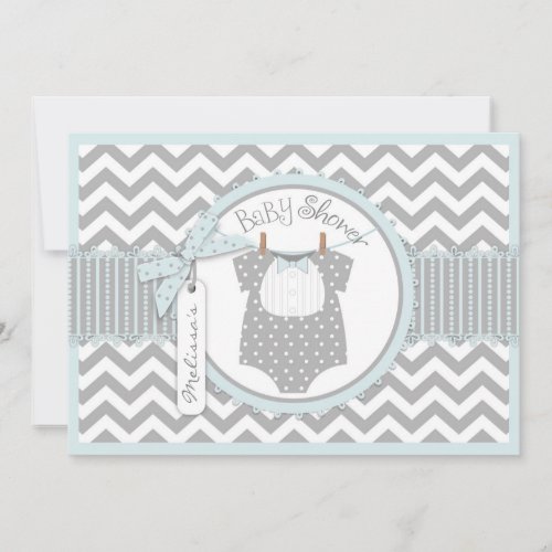 Bow-tie and Chevron Print Baby Shower A7-BLGY Invitation