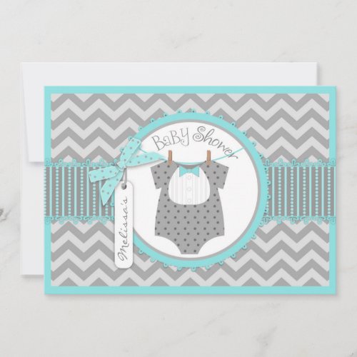 Bow-tie and Chevron Print Baby Shower A7-AQBK Custom Announcement