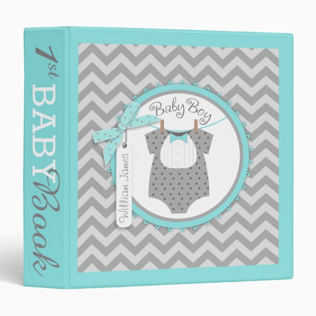 Baby Boy Bow Tie Memory Book Album 3 Ring Binder (Front/Spine)
