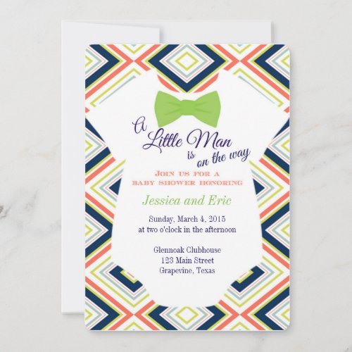 Baby Boy Bow Tie Onsie with Colorful Design Invitation