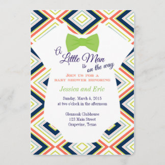 Baby Boy Bow Tie Onsie with Colorful Design Invitation