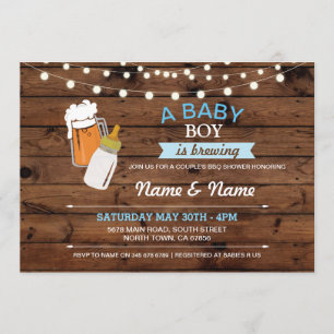 Baby Boy Brewing Shower Beers Blue Wood Invite