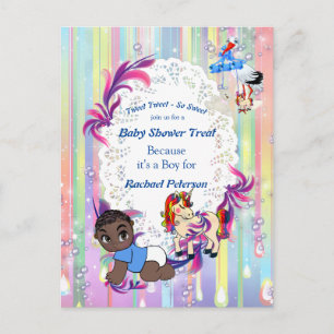 Baby Boy Bubbles & Unicorns Baby Shower Postcard