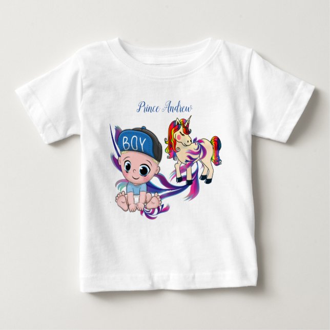Baby Boy Bubbles & Unicorns Baby T-Shirt (Front)
