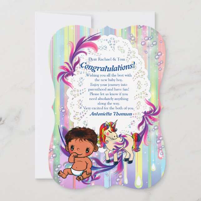 Baby Boy Bubbles & Unicorns Congrats card (Front)