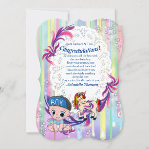 Baby Boy Bubbles & Unicorns Congrats card