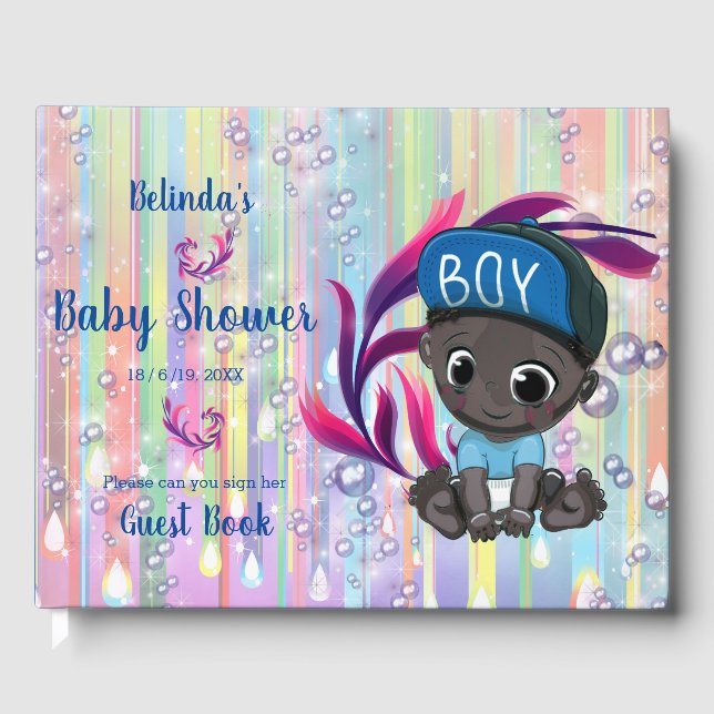 Baby Boy Bubbles & Unicorns Guest book (Front)