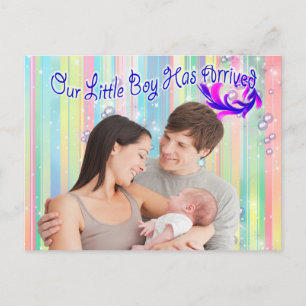 Baby Boy Bubbles & Unicorns has Arrived Postcard