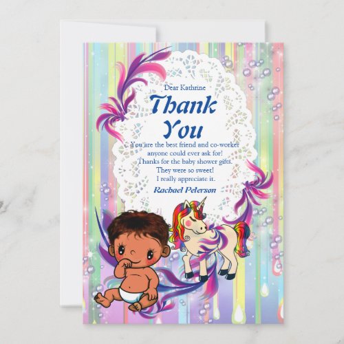 Baby Boy Bubbles  Unicorns Thank You Card