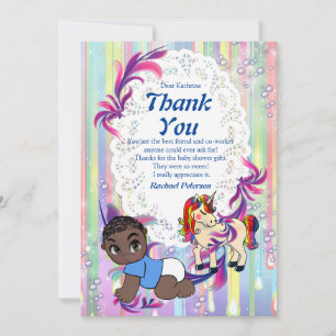 Baby Boy Bubbles & Unicorns Thank You Card