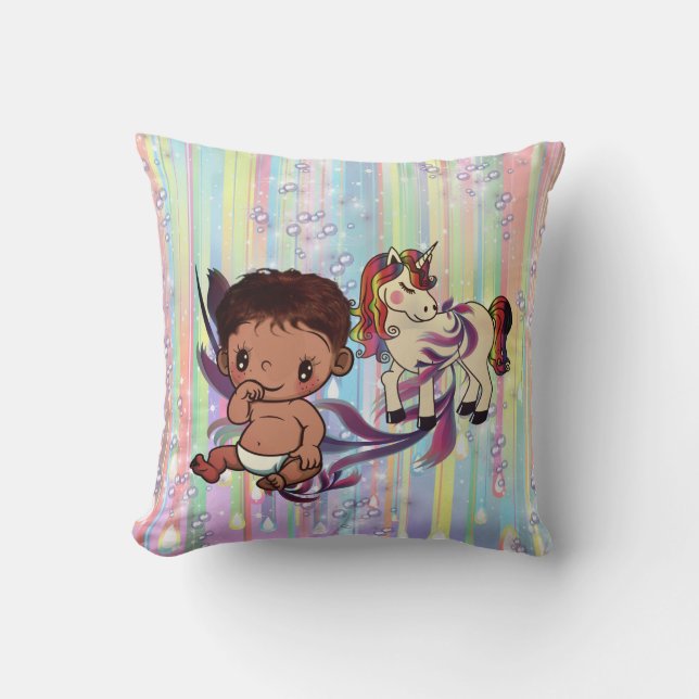 Baby Boy Bubbles & unicorns Throw Pillow (Front)