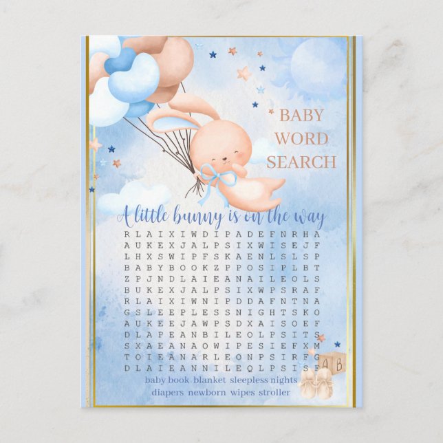 Baby Boy Bunny Baby Shower Game Postcard (Front)