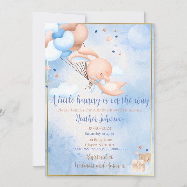 Baby Boy Bunny Baby Shower Invitation (Front)