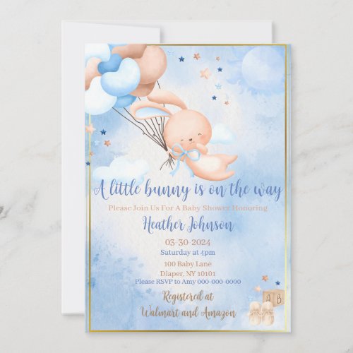 Baby Boy Bunny Baby Shower Invitation