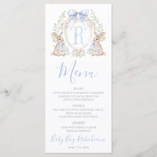 Baby Boy Bunny Rabbit Shower Preppy Blue Gingham Menu