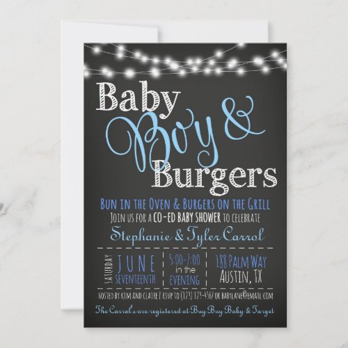 Baby Boy Burgers BBQ Shower Invitation Book Card