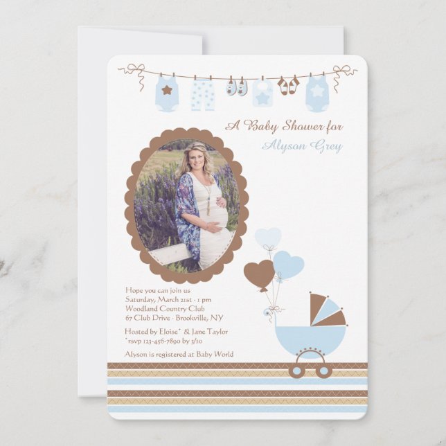 Baby Boy Cameo Photo Shower Invitation (Front)