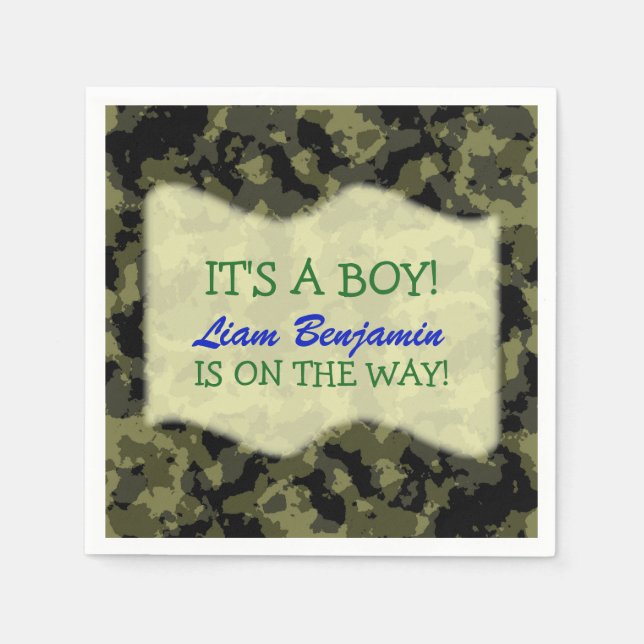 Baby Boy - Camo Themed Baby Shower Napkins (Front)