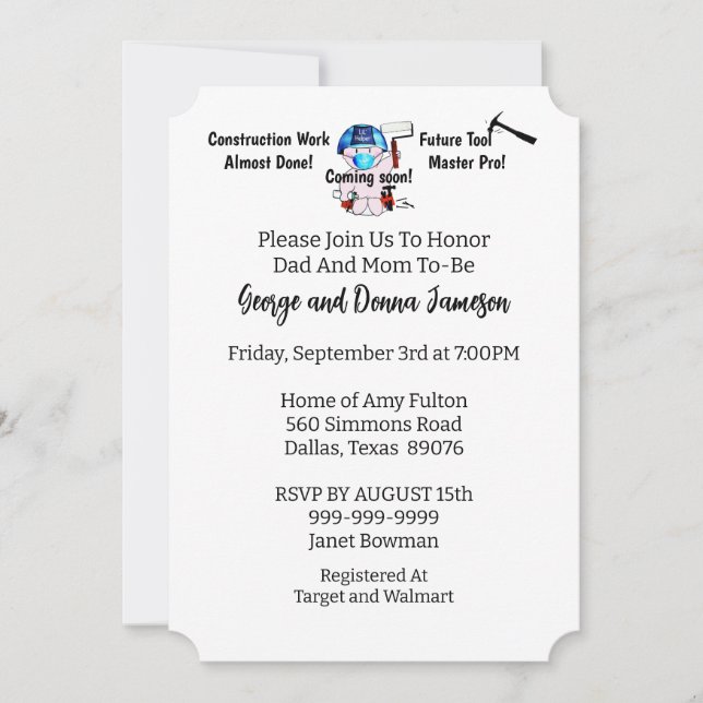 Baby Boy Carpenter  Invitation (Front)