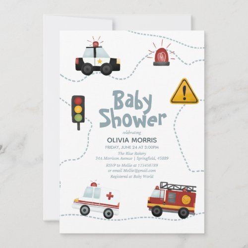 Baby Boy Cars Cute and Modern Baby Shower Invitation