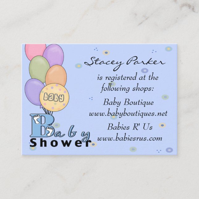 Baby Boy Celebration Registry Cards (Front)