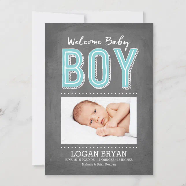 Baby Boy Chalkboard Birth Announcement Zazzle