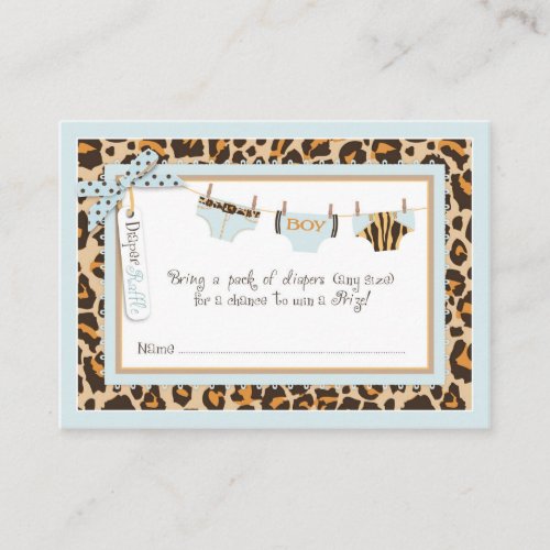 Baby Boy Cheetah Print Tie Diaper Raffle Ticket Enclosure Card