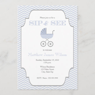 Baby Boy Chevron Sip and See Invitation