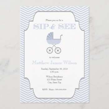 Baby Boy Chevron Sip And See Invitation by maternity_tees at Zazzle