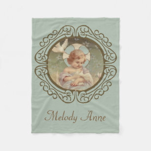Baby Boy Child Jesus Doves Halo Decorative Border Fleece Blanket