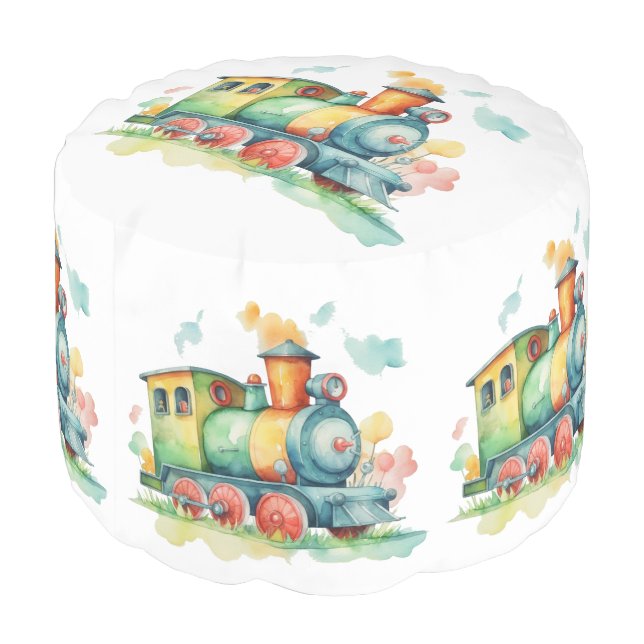 Baby Boy Choo Choo Train  Pouf (Angled Back)