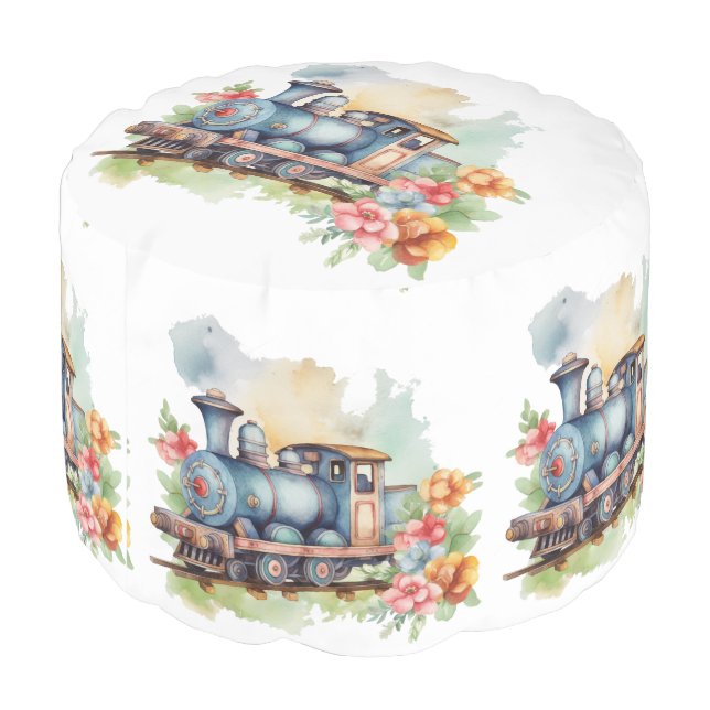 Baby Boy Choo Choo Train  Pouf (Angled Back)
